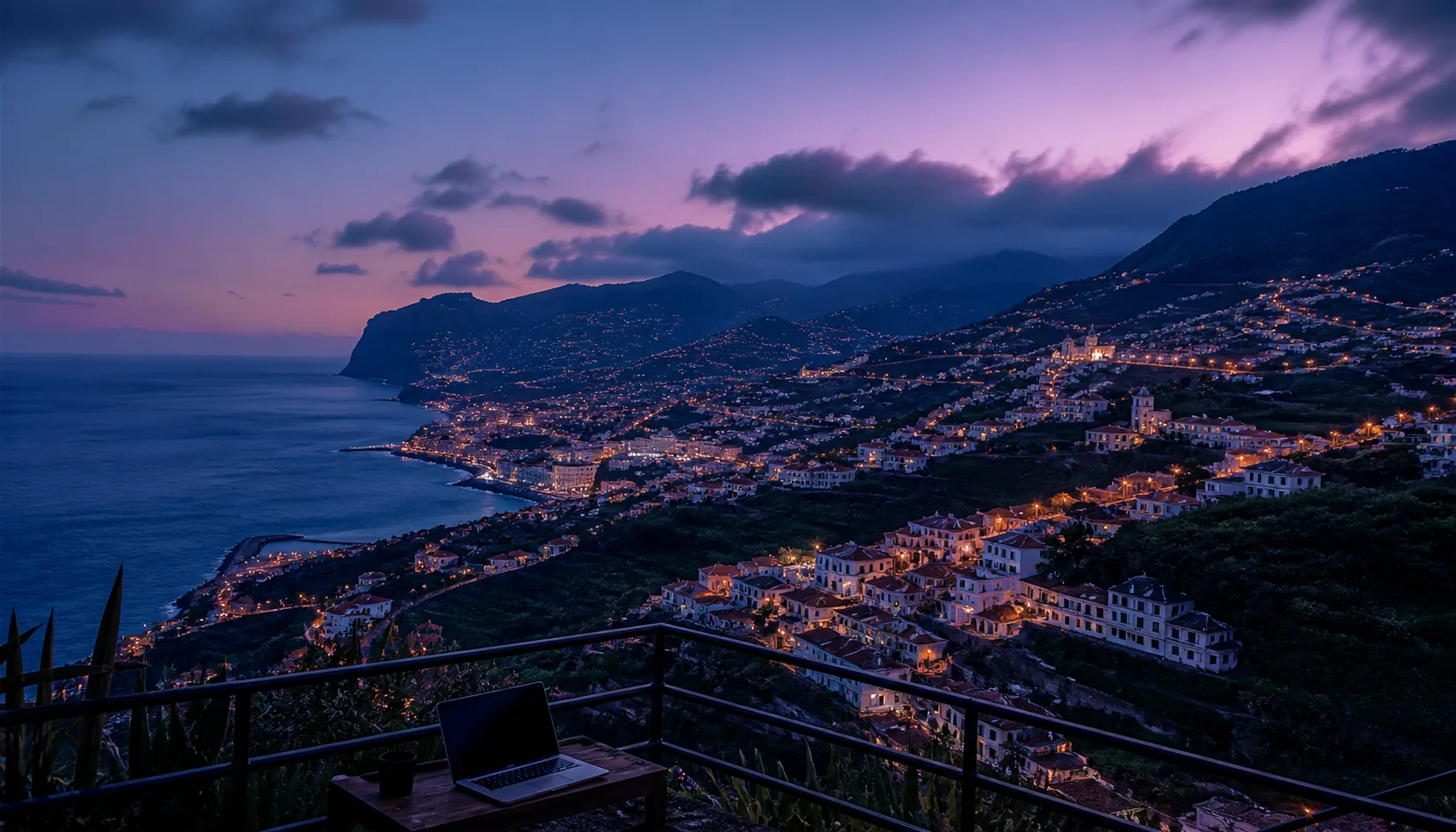 Funchal and the Madeira coast at blue hour